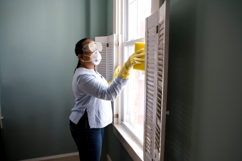 Professional window cleaner at work on a residential property